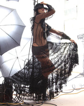 80s Black Lace Maxi Skirt